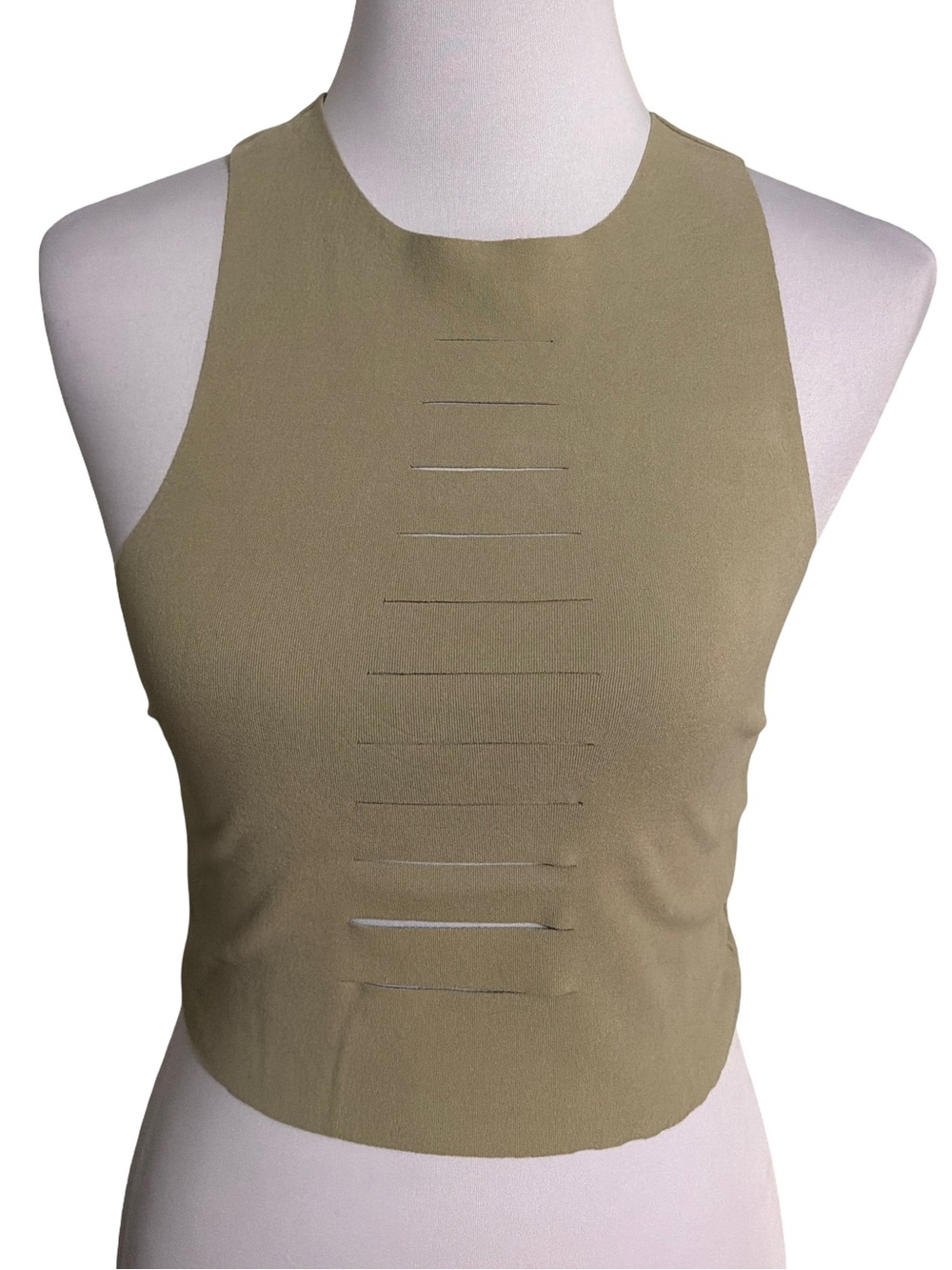 Sleeveless Olive Cutout Ribbed Crop Top